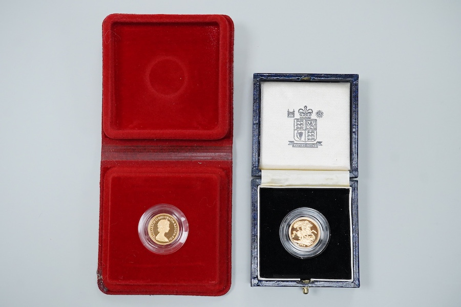 British gold coins, QEII, two proof golf half sovereigns;, 1980, in case of issue (no certificate), and 1994, in case of issue (no certificate)